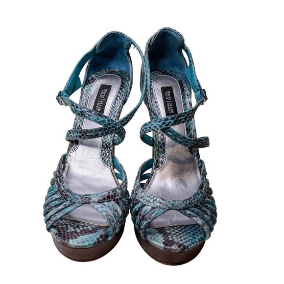 WHBM Blue Snake Print Leather Strappy Platform Sandals Y2K Going Out 8 - Picture 2 of 6